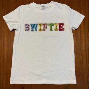 Sequined Swiftie Taylor Swift bedazzled Kids Shirt with Colorful Lettering
